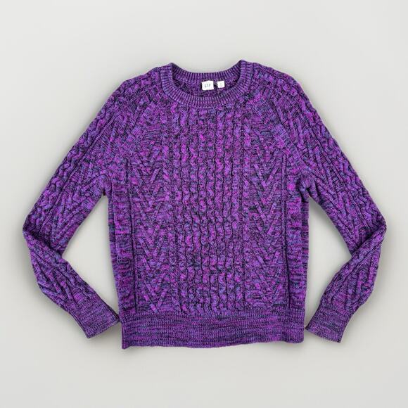 Gap Sweaters - GAP Women’s Chunky Cable Knit Crew Neck Fisherman Sweater S Purple Marl Preppy